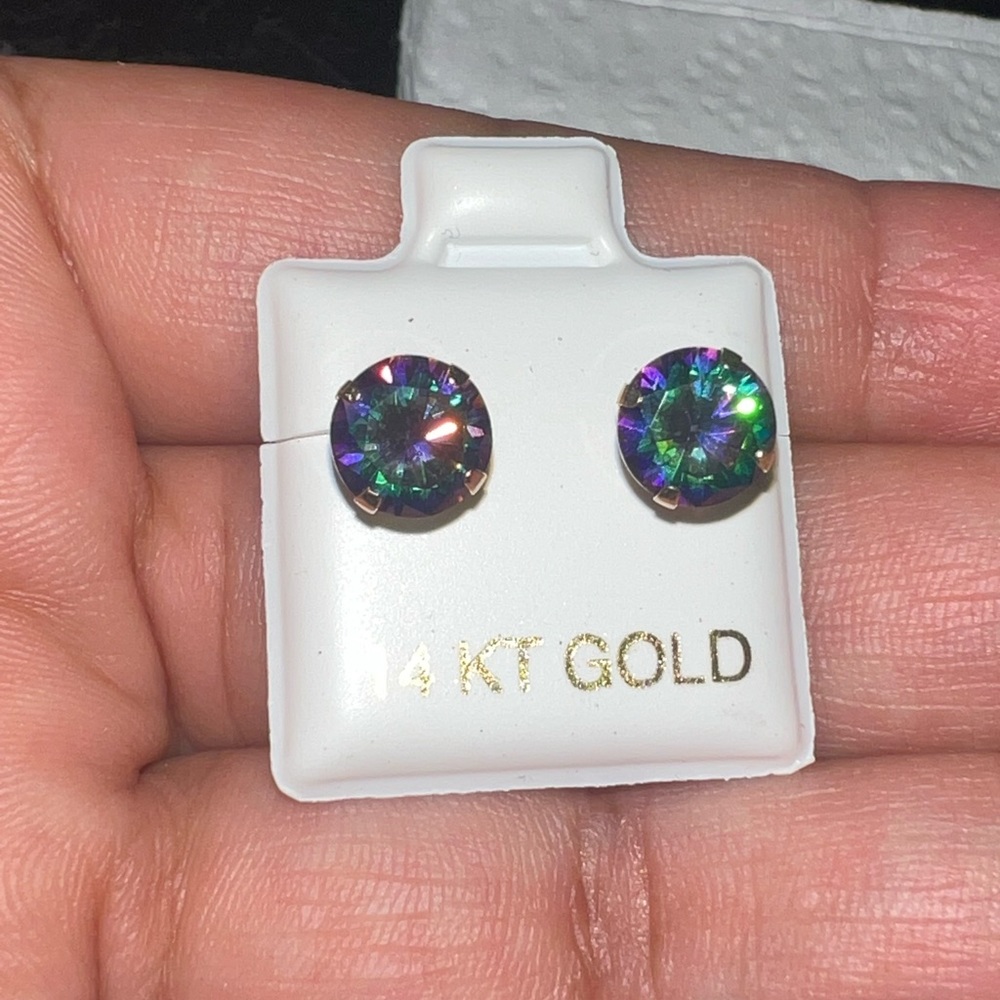8mm 14k yellow gold rainbow Mistic topaz stud earrings